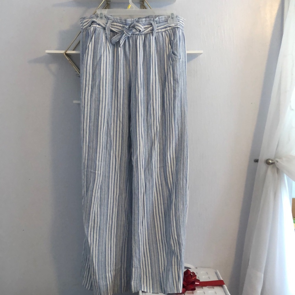 Paper bag flowy cotton pants